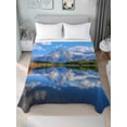 thumbnail image 4 of Twin Flat Sheet 66"x96", Blue Mountain Soft Lightweight Bedding Flat Sheets Only, Modern Art Green Forest Lake Brushed Microfiber Top Bed Sheet, Breathable StainResistant Bedsheets, 4 of 9