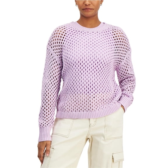 Hooked Up by IOT Womens Mesh Styled Knit Sweater, Purple, Juniors, Small