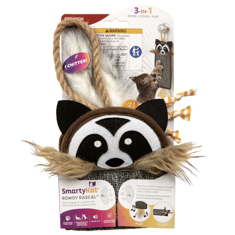 SmartyKat Carpet Cat Scratch Pad, Plush Sound Toy, Hanging Jute