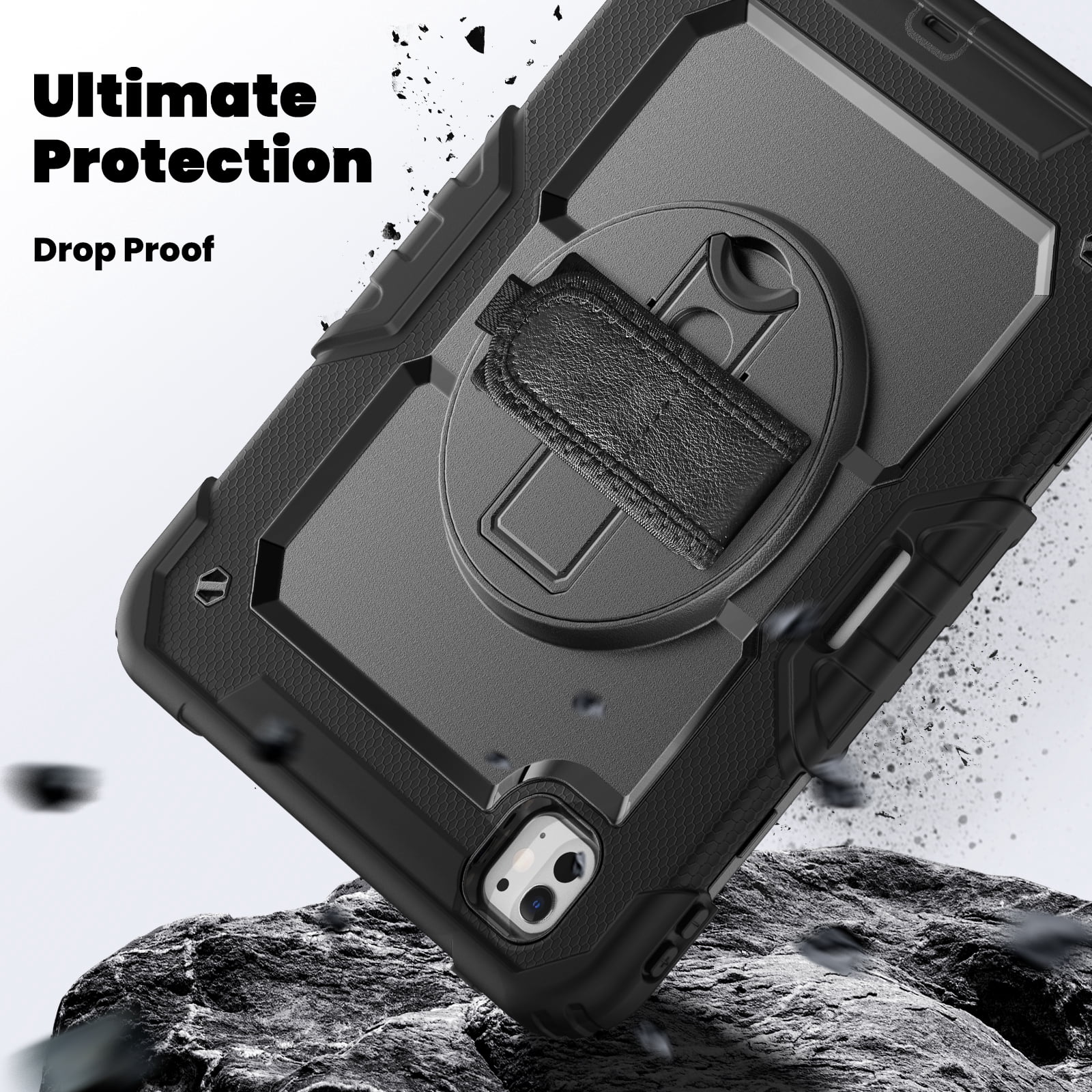 Allytechgroup Rugged Shockproof Case for Apple iPad Pro 11 Inch M4 2024, [Build in Screen Protector] Protective Hand Strap Kickstand [Shoulder Strap] Pencil Holder Kids Friendly Case Cover,Black