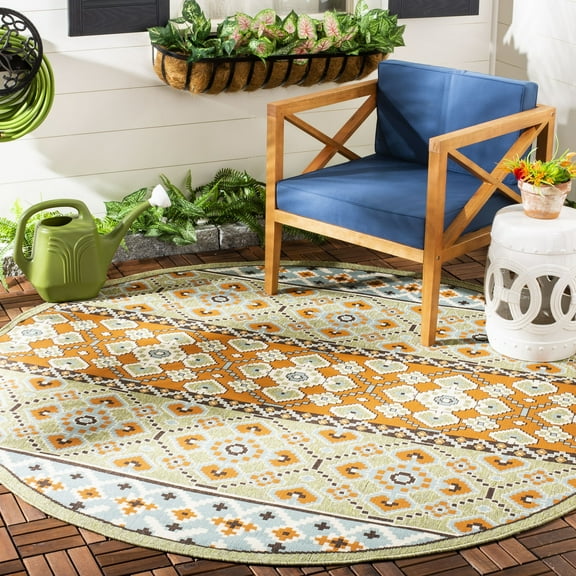 SAFAVIEH Veranda Moriah Southwestern Indoor/Outdoor Area Rug, 6'7" x 6'7" Round, Green/Terracotta