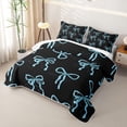 thumbnail image 3 of Erosebridal Minimalist Blue Bow Quilt King for Girls, Simple Ribbon Print King Coverlet Set, 3 Pieces, 3 of 7