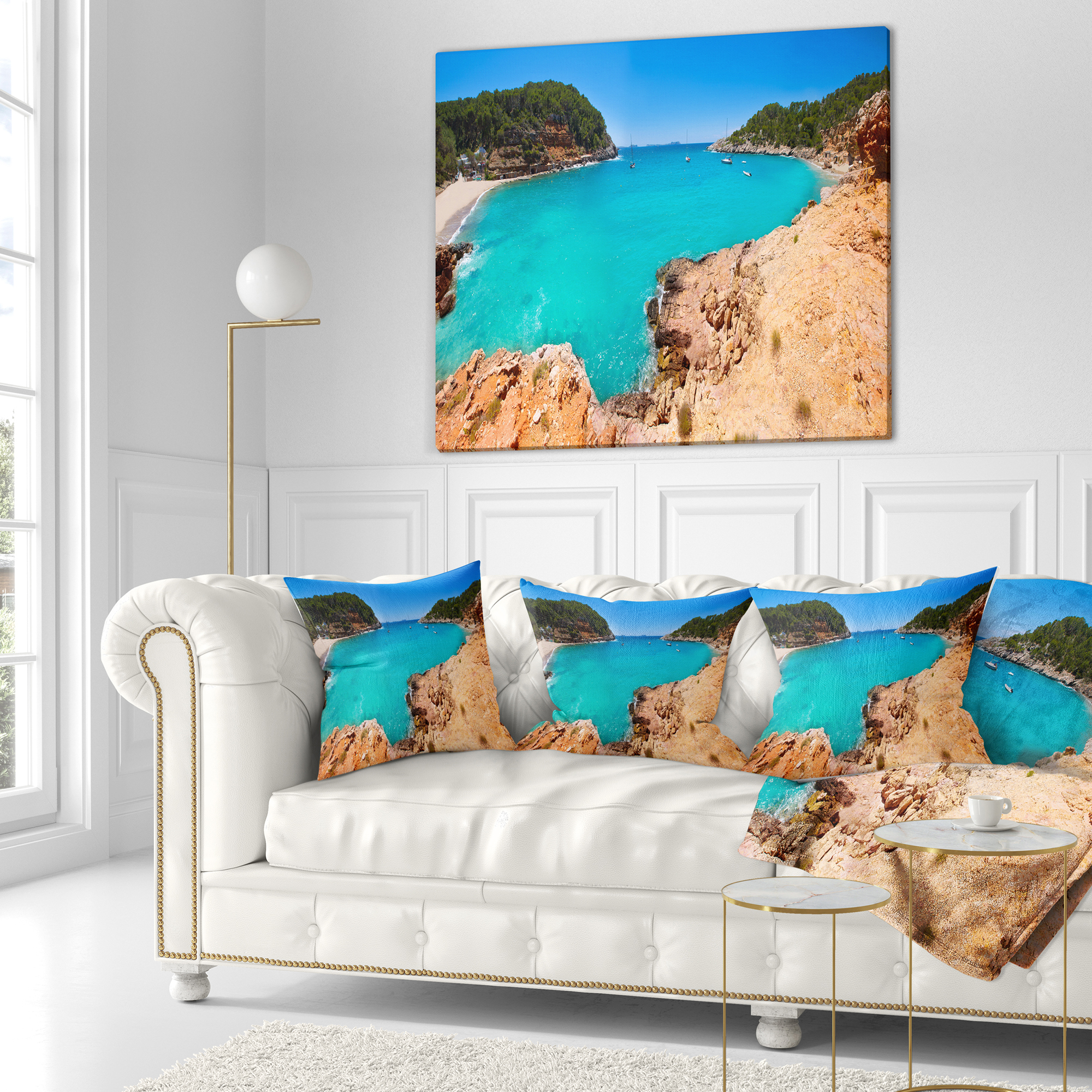 Designart Saladeta Ibiza in San Antonio - Modern Seascape Throw Pillow - 16x16