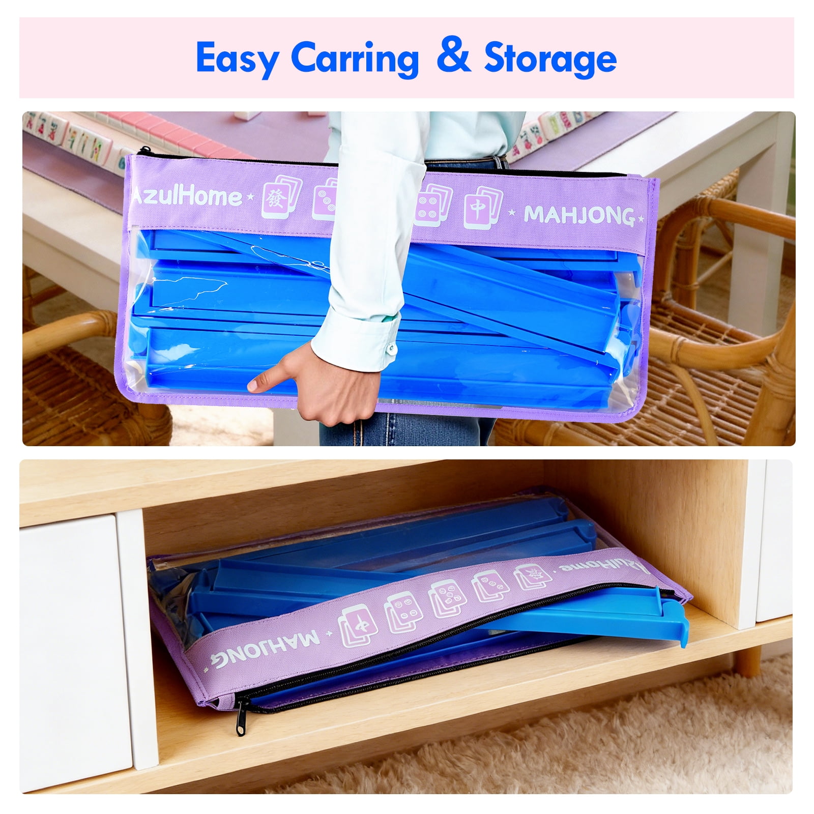 4 Pack Blue All-in-One Acrylic Mahjong Rack & Pusher Combo for American Mahjong