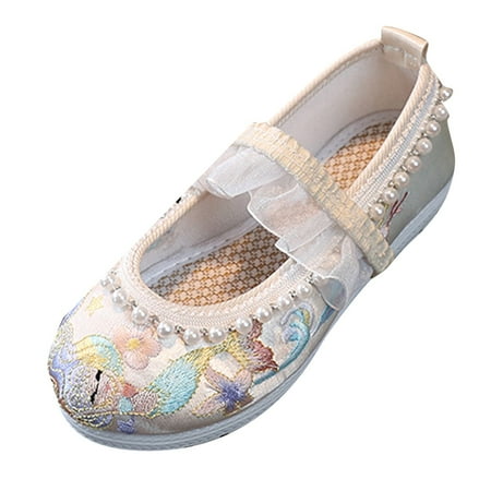 

Girls Flat Bottomed Embroidered Sandals Fashion Elegant Retro Children Performance Kids Sweet Sandals Baby Footwear