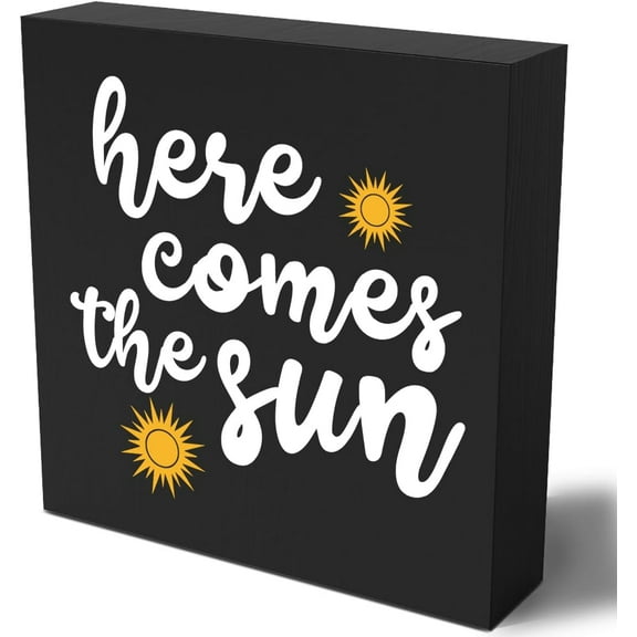 Positive Summer Decor, Summer Decorations for Home Office Desk Decor, Here Comes The Sun Sign, Summer House Table Shelf Cubicle Decor Sunshine Sun Decor 5x5 Inch