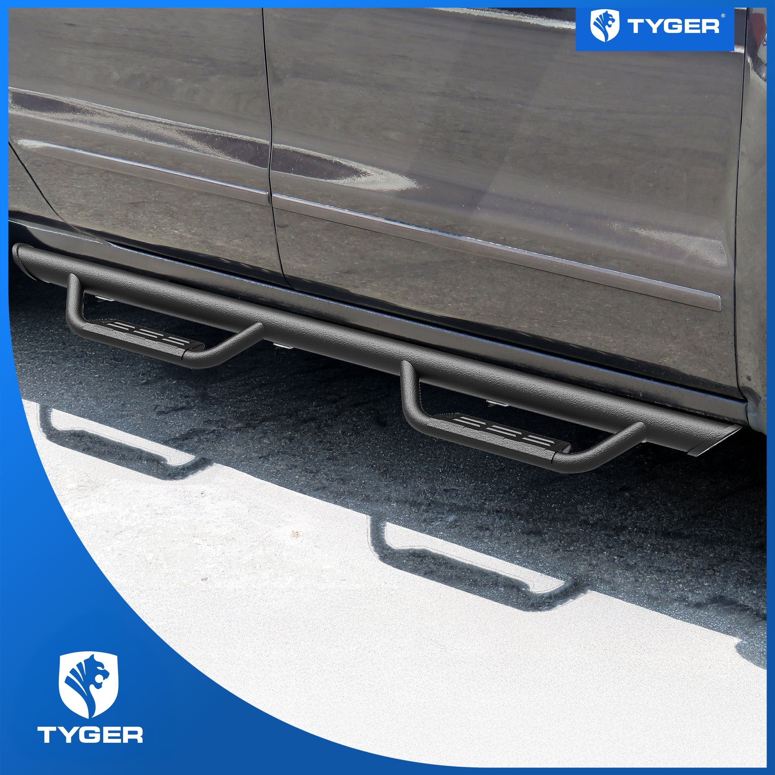 Tyger Auto Tyger Access Running Boards Compatible with 2019-2026 Chevy Silverado GMC Sierra 1500; 2020-2026 2500 3500HD (Not Fit 19 LD) | Double Cab | TG-AS2C24036 | Textured Black Drop Step Rail
