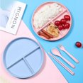 thumbnail image 4 of 3 Grids Round Divided Plate Eco-friendly Reusable Anti-fall Food Tray Wheat Straw Compartment Plate Salad pink, 4 of 6