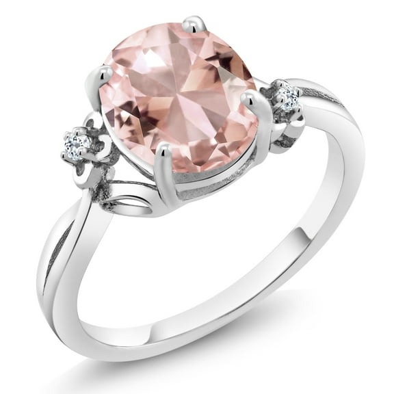 Gem Stone King 2.40 Ct Oval Peach Nano Morganite White Topaz 925 Sterling Silver Ring (Size 5)