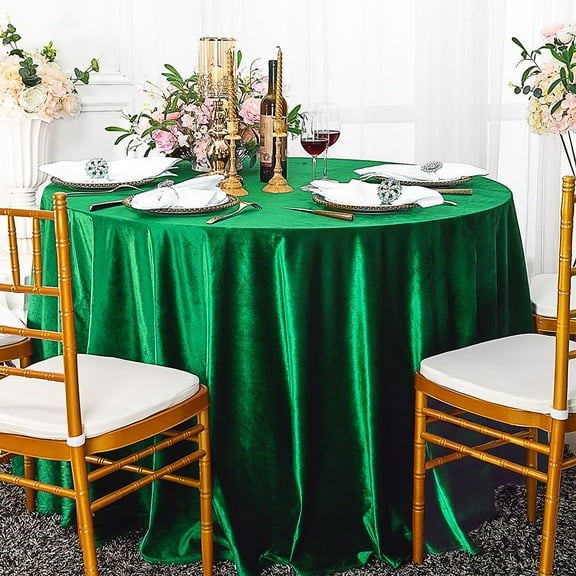 Wedding Linens Inc. Wholesale 132" Round Seamless Italian Velvet Tablecloth - Emerald Green