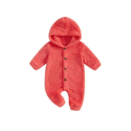 

Owls Yard Baby Girl Boy Fleece Jumpsuit Solid Long Sleeve Hooded Winter Romper