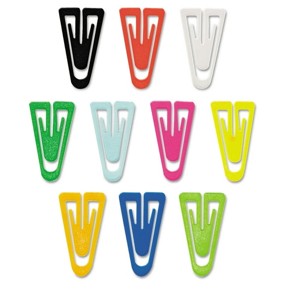 PLASTIC PAPER CLIPS, LARGE, SMOOTH, ASSORTED COLORS, 200/BOX