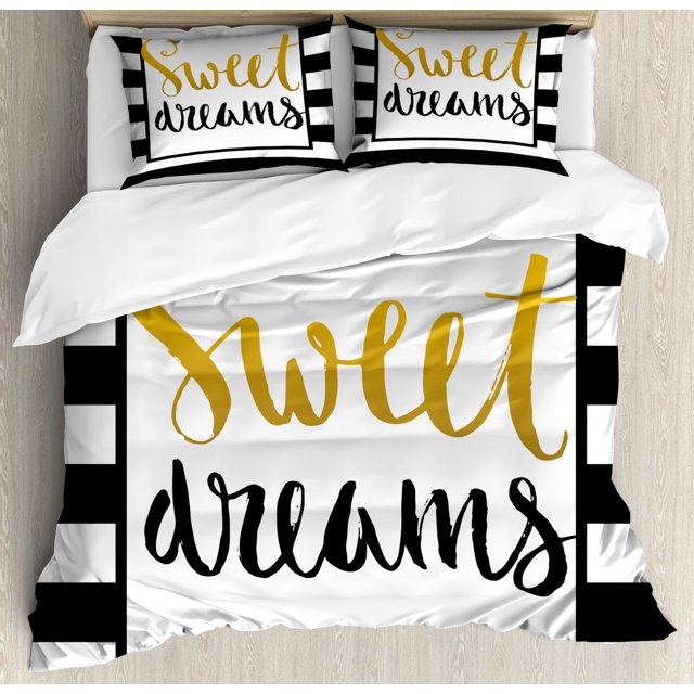 Sweet Dreams King Size Duvet Cover Set, Vintage Hand Drawn Lettering