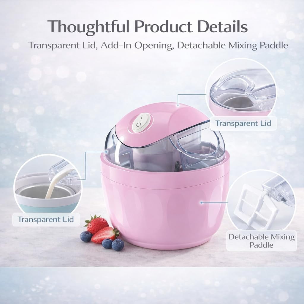 Small Home Mini Ice Cream Maker, 17 Oz Mini Ice Cream Machine with Pre-Frozen Bowl, One-Touch Frozen Yogurt, Gelato and Sorbet Maker, Compact Dessert Maker for Home Kitchen (Blue)