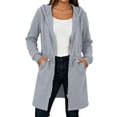 thumbnail image 3 of Mid Length Fleece Jacket Women Plus Size Hooded Long Sleeve Solid Color Mid Length Sweatshirt Winter Casual Zipper Long Loose Windbreaker Coat, 3 of 10
