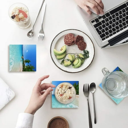 

ZHANZZK Summer Tropical Seascape Set of 6 Coaster for Drinks Absorbent Ceramic Stone Coasters Cup Mat with Cork Base for Home Kitchen Room Coffee Table Bar Decor