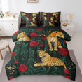 thumbnail image 1 of Leopard Full Bedding Sets, Roses Romantic Animals Comforter Set, Wildlife Safari Valentine Soft Bedding (Comforter+Fitted+Flat Sheet+2 Pillowcases+2 Throw Pillow Covers) 7 Pieces Bed Set, 1 of 5