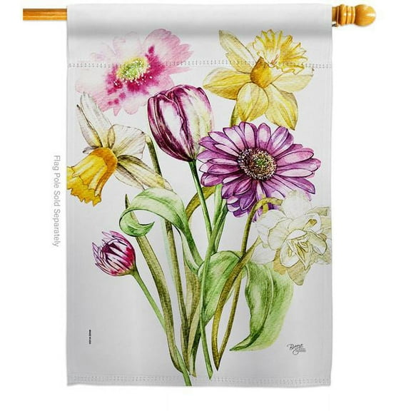 Breeze Decor H104152-BO Spring Flower Bouquet Floral Double-Sided Garden Decorative House Flag, Multi Color