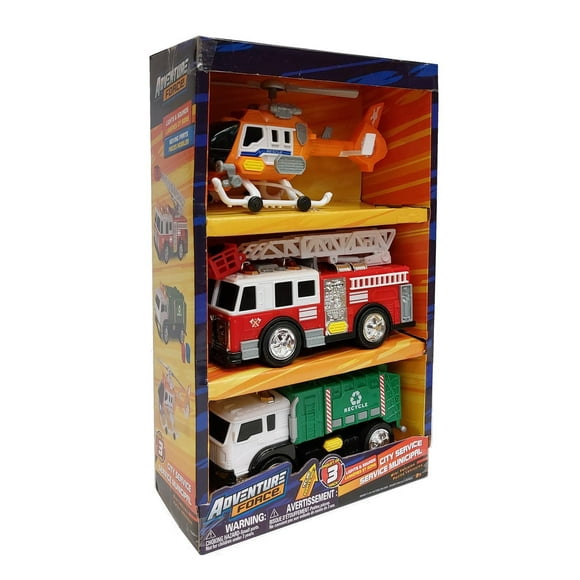 Service municipal petits véhicules, 3 paquet de hélicoptère/camion de pompier/camion de recyclage, lumiéres et sons