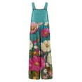 thumbnail image 6 of Women's Floral Print Romper - Adjustable Straps Sleeveless Cotton Overalls with Pockets for Summer ,Cyan,L, 6 of 8