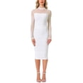 thumbnail image 1 of Vestido de malla INSPIRE CHIC para mujer, con cuello alto, manga larga, vestido de cóctel ajustado, color blanco, 1 of 6
