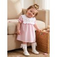 thumbnail image 5 of BemeyourBBs Toddler Baby Girl Summer Striped Dress Little Baby Girl Silly Goose Big Sister Outfit 12 18 24 Months 2 3 4 5 Years Scalloped Collar Puff Short Sleeve Silly Goose Floral Embroidery Dress, 5 of 9
