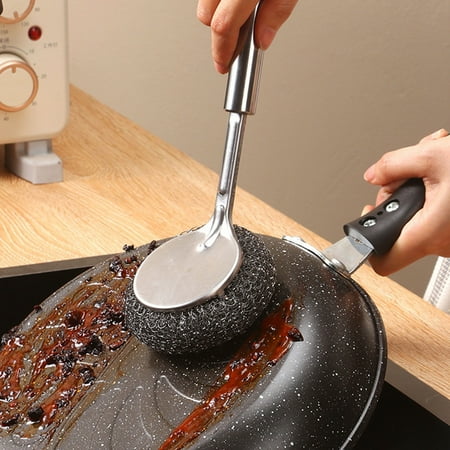 Cevemin 304 Stainless Steel Long Handle Pot Brush – Steel Wool Scrubber for Kitchen Cleaning Pots and Pans Cevemin 304 Stainless Steel Long Handle Pot Brush – Steel Wool Scrubber for Kitchen Cleaning Pots and Pans