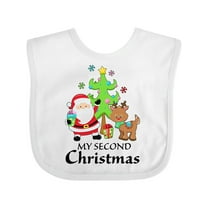 Inktastic My 2nd Christmas with Santa Reindeer and Tree Boys or Girls Baby Bib