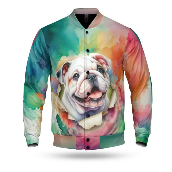 Funny Watercolor Adorable Bulldog Peeking Through Torn Paper Effect All Over Print 3D Baseball Jacket Dog Lover Gifts Idea Bomber Jacket Softball - 00026