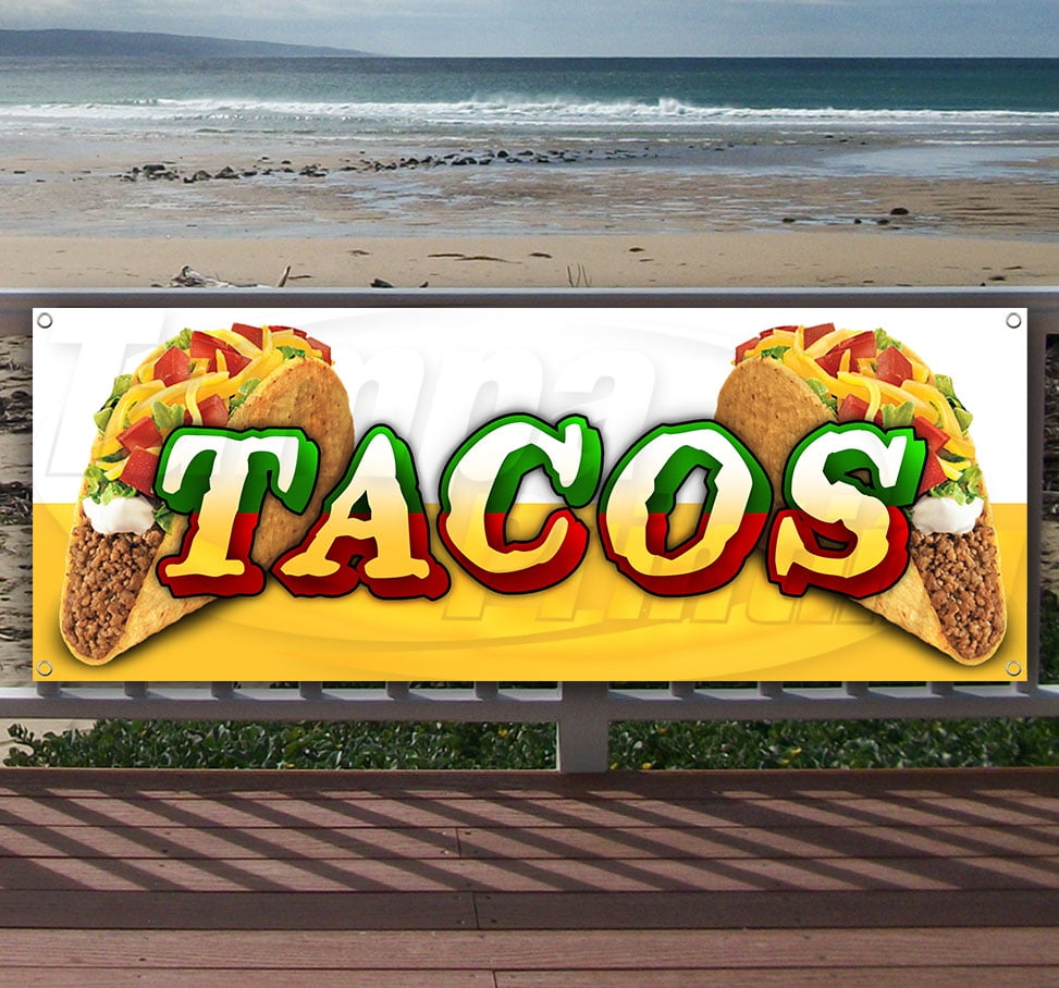 TACOS 13 oz heavy duty vinyl banner sign with metal grommets, new