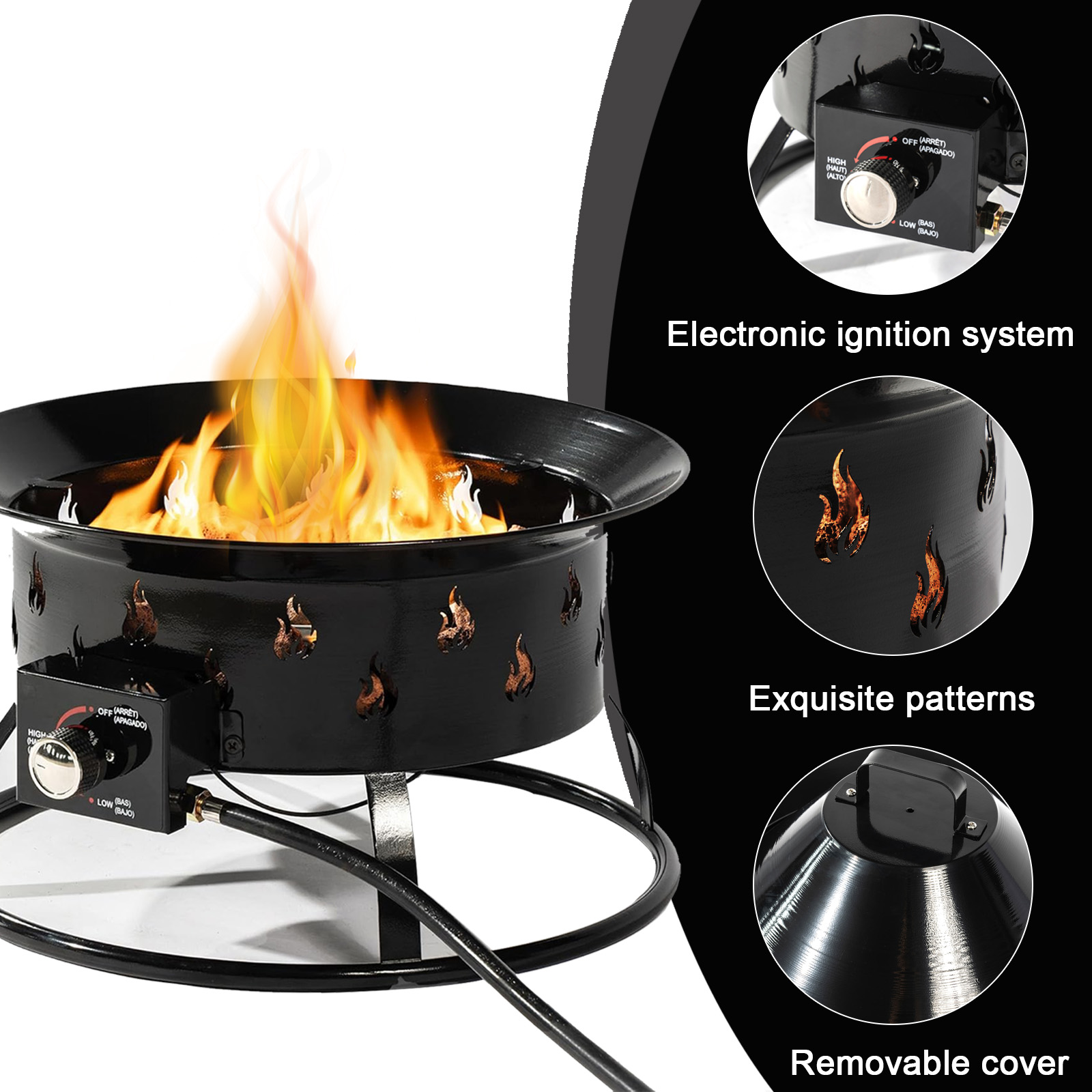 50000 BTU Portable Propane Gas Fire Pit, 19in Outdoor Smokeless Gas Fire Bowl with Adjustable Flame for Camping, Backyard, Small Round Firebowl