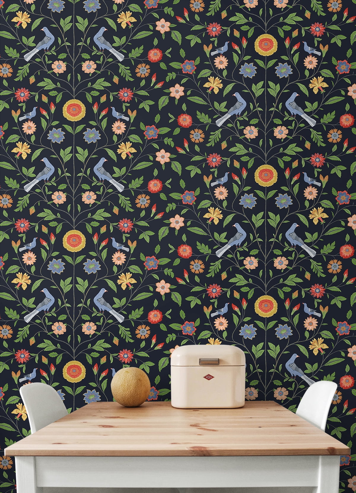 NextWall  Bird Toile Peel and Stick Wallpaper 20.5 in. W x 18 ft. L - Midnight Blue