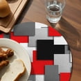 thumbnail image 3 of Red Black Geometric Round 13 Inch Placemats Set of 4, Modern Abstract Art Block HeatResistant Non Slip Place Mats for Dining Table, Wipeable Braided Kitchen Table Mats for Housewarming, 3 of 9