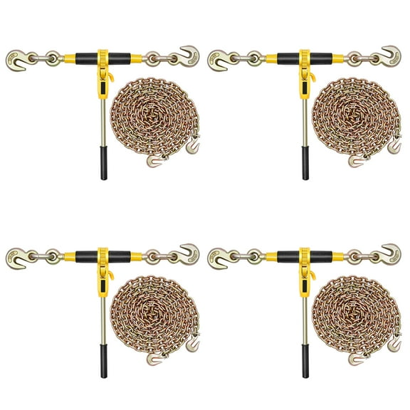 KFFKFF Ratchet Chain Binder, 3/8 in x 20 ft G80 Chains, 9200 lbs Load Capacity, Chain and Binder Set for Securing, Towing, Logging, and Lifting Applications