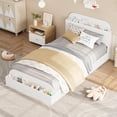 thumbnail image 4 of Cadre de Lit Format Simple, Lits en Bois avec Tête de Lit de Rangement et Pied de Lit Surélevé pour Enfant, Lit Plateforme Bas au Ras du Sol pour Chambre, Lattes en Bois Robustes, Aucun Sommier Requis, Blanc, 4 of 7