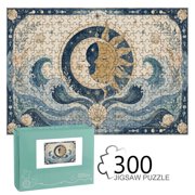 RKSupls Wooden Jigsaw Puzzle 300 500 1000 Pieces , Coastal Waves Sun Moon Celestial Mandala Premium Wood Board Game Funny Design Home Decor Durable Fun Gift