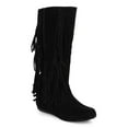 thumbnail image 1 of Liliana DA80 Women Knee High Calf Vertical Fringe Western Flat Riding Boot, 1 of 5