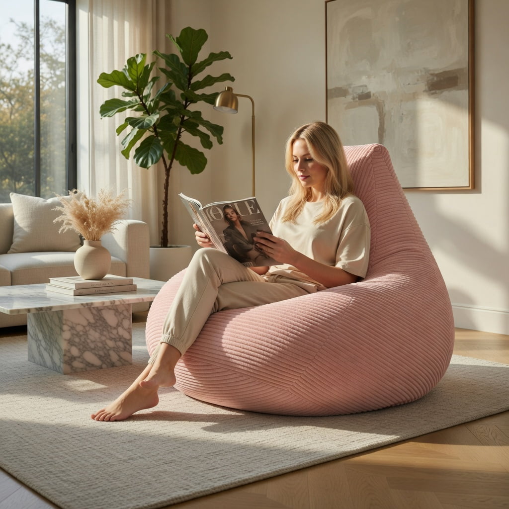 Hommoo Bean Bag Sofa Chair Lazy Sofa Chair, Ultra Soft Lazy Sofa with Skin-friendly Corduroy Cover and Soft Sponge Filling, Pink