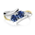 thumbnail image 2 of Gem Stone King 1.22 Ct Round Blue Created Sapphire 925 Silver and 10K Yellow Gold Lab Grown Diamond Two Stone Crossover Ring (Size 9), 2 of 5