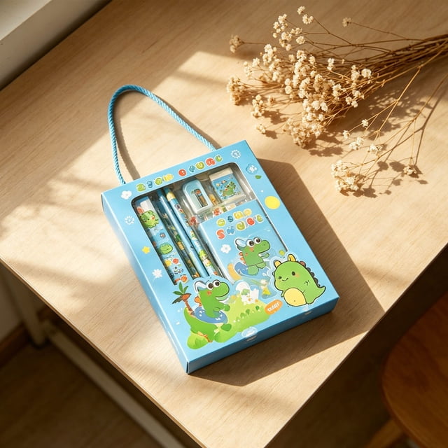 Yuehao Stationery Gift Set for ki-ds, Cute Stationery Box for Primary Schol and Kindergarten, Complete Writing and Drawing Kit with Essential tools, Back-to-Schol Gift (Light Blue)