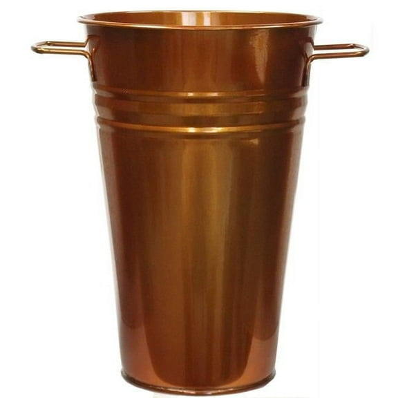 Houston International Trading 8295E GC 6.5 in. dia. x 9.5 in. Enameled Galvanized Vase, Glazed Caramel