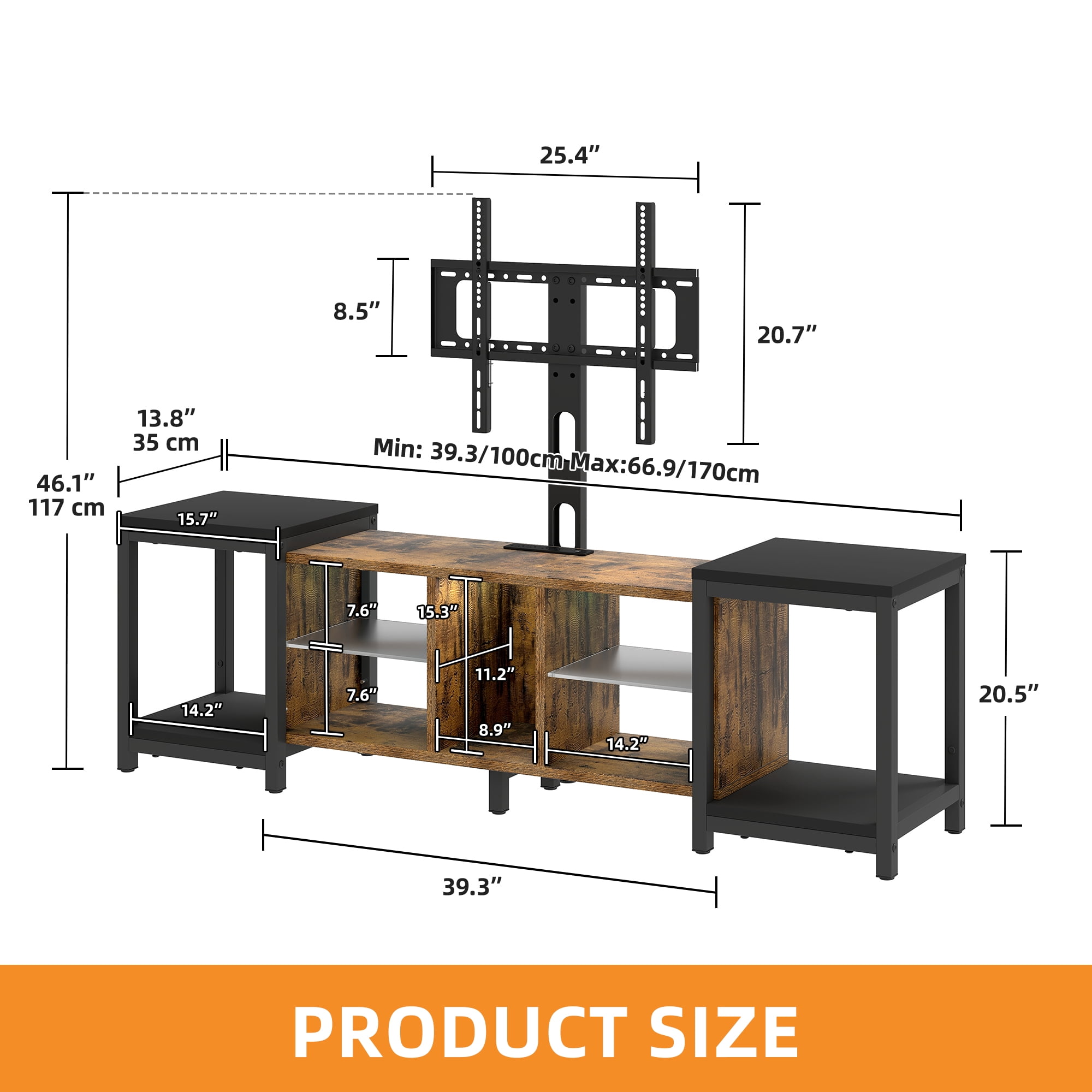 Uforic TV Stand and Mount for 32" to 70", Entertainment Center with LED Light & Height Adjustable, Black& Brown
