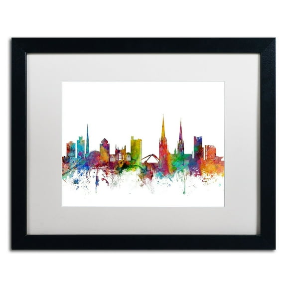 Trademark Fine Art 'Coventry England Skyline' Canvas Art by Michael Tompsett, White Matte, Black Frame