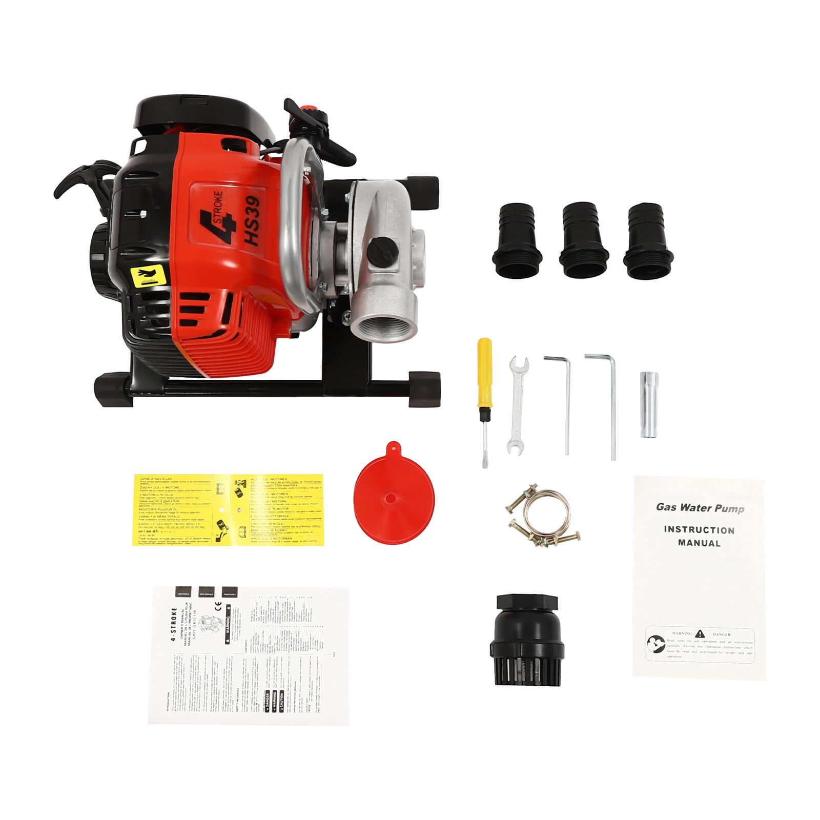 2-Stroke Gasoline Water Pump, 1.5 Inch Volute Portable Gas-Powered Semi-Trash Water Pump for Irrigation Drainage
