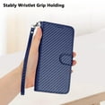 thumbnail image 4 of Compatible with iPhone 14 Pro Max Wallet Case, with Wrist Strap Carbon Fiber Texture PU Leather Flip Card Holder Stand Phone Cover for iPhone 14 Pro Max Women Men, Dark Blue, 4 of 9