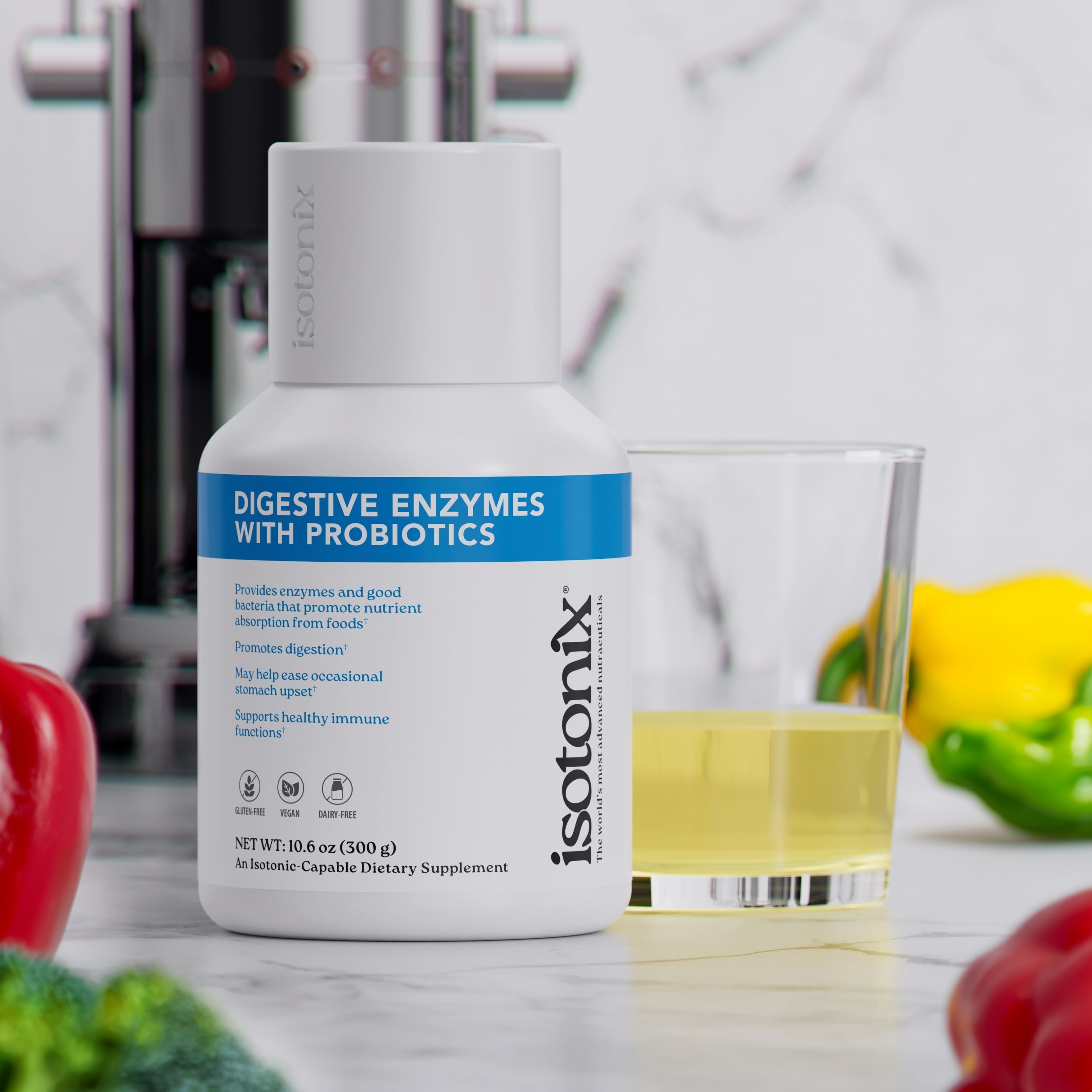 Isotonix Digestive Enzymes with Probiotics: Advanced Digestive Support, Nutrient Absorption, Healthy Cholesterol & Skin with DigeZyme & Lactospore – Isotonic Drink Mix, 90 Servings.