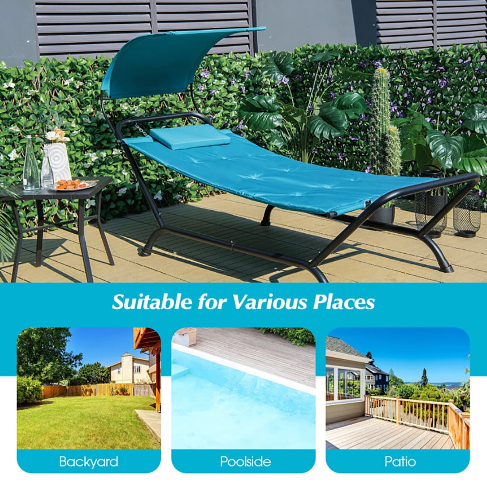 Aimee Lii Patio Hanging Chaise Lounge Chair with Canopy Cushion Pillow and Storage Bag, Patio Loungers, Navy Aimee Lii Patio Hanging Chaise Lounge Chair with Canopy Cushion Pillow and Storage Bag, Patio Loungers, Navy