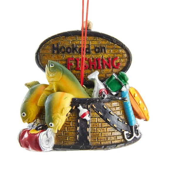 Kurt Adler 3-Inch Yellow and Black "Hooked on Fishing" Christmas Ornament