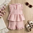 thumbnail image 5 of EliteGoogv Kids Two Pieces Outfit Sets Sleeveless Patriotic Plaid Print Vest Top Ruffle Shorts 4th of July Casual Playwear Toddler Girls 250th Independence Day Outfit,12-18 Months, 5 of 8