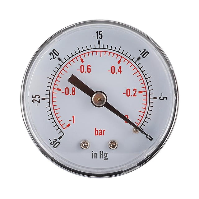 Manómetro de vacío axial, -1-0 bar/-30-0 inhg, carcasa de hierro inoxidable, montaje inferior Bspt de 1/4", manómetro de presión de aire, manómetro de presión de agua, manómetro hidráulico